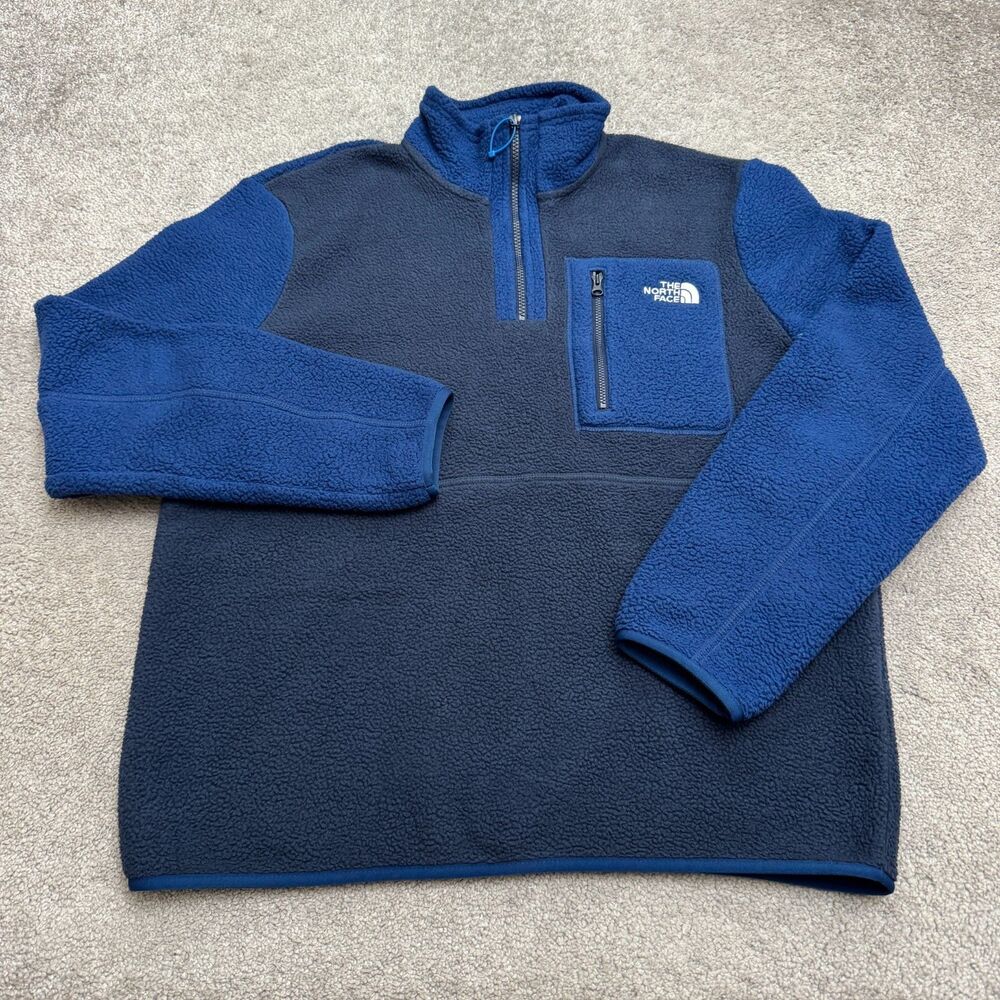 The North Face Yumiori 1/4 Zip Pullover Fleece Jacket Mens Medium Blue Sherpa
